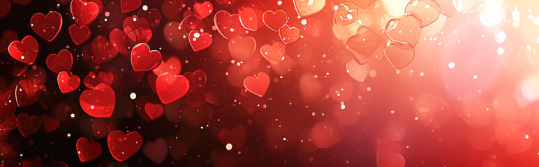 Wall Mural - Valentine's day background with red hearts and bokeh lights