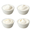Set collection of four bowls of sour cream isolated on transparent background