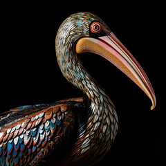 Wall Mural - pelican seashore black background