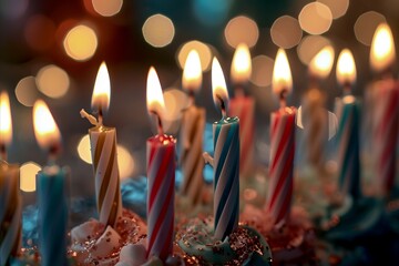 A cluster of birthday candles shines brightly, signaling the time for a birthday wish