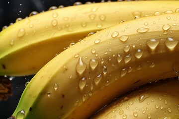 Wall Mural - Close up of a ripe banana with droplets of water