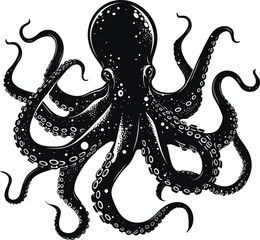 Wall Mural - Hand Drawn Ink Octopus Vintage Vector Illustration. Isolated on white background.