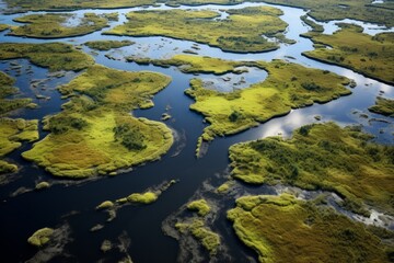 An aerial view of a wetland teeming with birdlife, illustrating the rich biodiversity that depends on consistent water quality monitoring