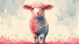 Fototapeta Dziecięca - Cute sheep watercolor style. Colorful cartoon sheep. Beautiful banner for decoration design, print, wallpaper, textile, interior design, poster, children books, decorate children rooms