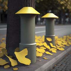 Poster - bollards with ginkgo leaves