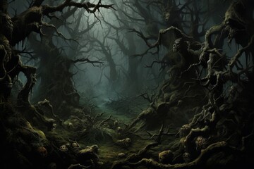 Wall Mural - Haunted forest with twisted, thorny vines.