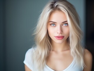 Wall Mural - Portrait of a beautiful young woman with blonde hair and blue eyes