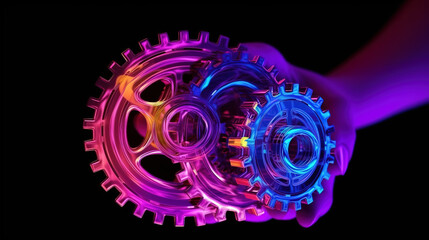 Wall Mural - abstract wireframe low polygonal 3d gears, bright color