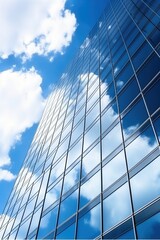 Canvas Print - Blue glass skyscraper reflecting clouds