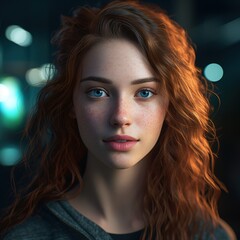 Poster - portrait of a beautiful young woman with red hair and blue eyes