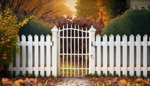 White Wooden Fence In Autumn 