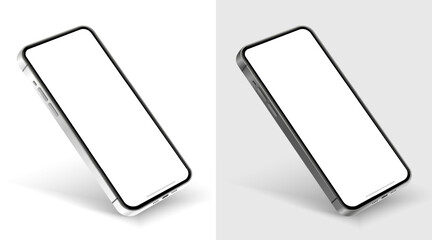 Realistic smartphone mockup. Mobile phone vector with isolated on white background. Device front view. 3D mobile phone with shadow. Realistic, high quality smart phone mockup for ui ux presentation.