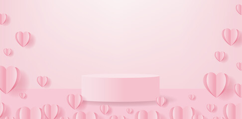 Wall Mural - Valentines Day Poster With Hearts And Podium