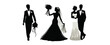 set silhouettes of bride and groom on white background