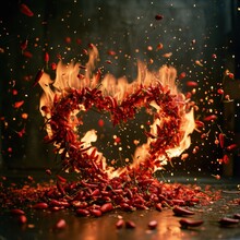 Burning Heart With Fire. Valentine's Day.