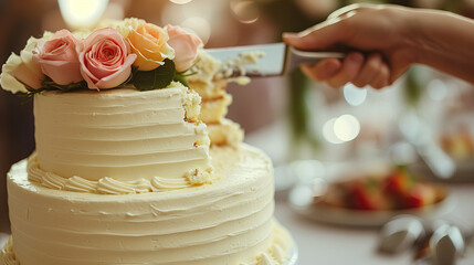 Poster - bride and groom with wedding cake