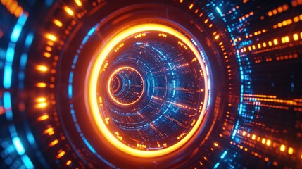 Wall Mural - A captivating image of a blue and orange light tunnel in a dark room. This picture can add a dynamic and vibrant touch to any project