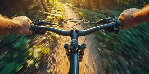 Wall Mural - A close-up view of a person riding a bike. This image can be used to showcase outdoor activities and promote healthy lifestyles