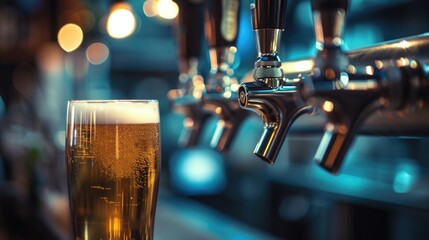 A glass of beer sitting on top of a bar counter. Perfect for pub or brewery related designs