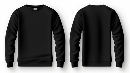 Set of black front and back view tee sweatshirt sweater long sleeve on transparent background .