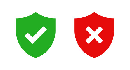 Wall Mural - shield with check mark and cross mark icon