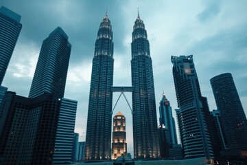 Wall Mural - A view of some very tall buildings in a city. This image can be used to depict urban life and modern architecture