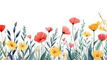 Painting Pattern Wildflowers On White Background, Valentines Day Concept