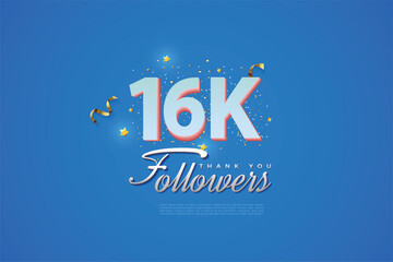 16000 followers card light Blue 16K celebration on Blue background, Thank you followers, 16K online Social media achievement poster, 