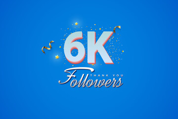 6000 followers card light Blue 6K celebration on Blue background, Thank you followers, 6K online Social media achievement poster, 