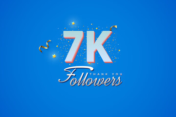 7000 followers card light Blue 7K celebration on Blue background, Thank you followers, 7K online Social media achievement poster, 