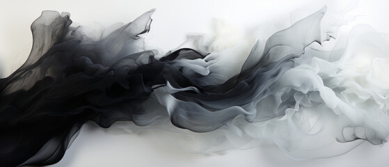 Monochrome abstract painting showcasing a fusion of sharp marks and soft blurs, creating a striking contrast. T