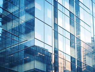 Wall Mural - a closeup of a sleek modern highrise building with unique architectural features and glass panels.