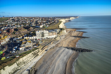 Poster - Rottingdean village in East Sussex, aerial view of the seafront and the high street looking towards the centre of the village.