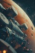 A space station floating in the middle of a vast red planet. Perfect for science fiction enthusiasts and futuristic concepts