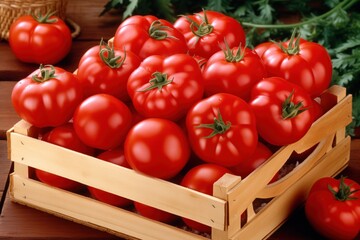 Wall Mural - tomatoes in a wooden box