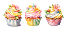 Easter Cupcake, Watercolor Clipart Illustration With Isolated Background.