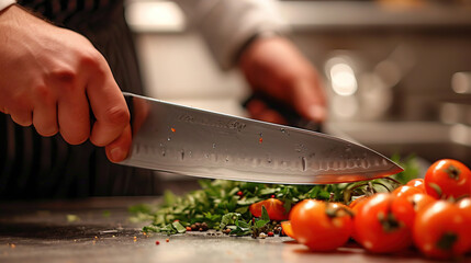 The kitchen knife banner with a wooden handle is a bright and attractive advertising poster design that attracts the attention of potential buyers and effectively conveys the main advantages of the pr
