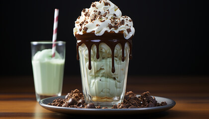 Poster - Indulgent dessert chocolate milkshake with whipped cream and cookie generated by AI