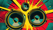 © Furkan - Wow pop art party sound system. Vector colorful background in pop art retro comic style.