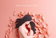 Happy Mother holding baby surrounded by flowers paper cut style illustration. Mother hugs her child, motherhood. Happy Mother's Day greeting card. paper sculpture