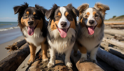 Canvas Print - Cute puppy sitting outdoors, looking at camera, playful and smiling generated by AI