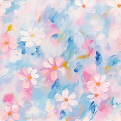 Wall Mural - Acrylic illustration of bright summer colors, seamless pattern with acrylic flowers