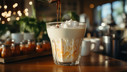 Sticker - Freshness and sweetness in a glass, coffee and dessert together generated by AI