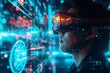 © Marvelous-24k - A hacker looking at a holographic dashboard with alarms blaring and augmented goggles reflecting red flashing lights