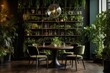 Dining room with vertical garden on the wall. Architecture, decor, eco concept