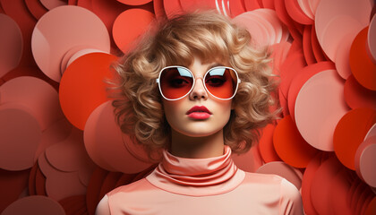 Poster - Fashionable woman in sunglasses exudes elegance and glamour with curly hair generated by AI