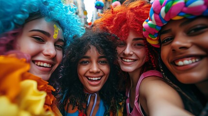 Poster - selfie of young people dressed in costumes at carnival