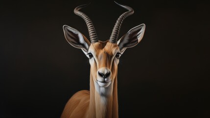 Wall Mural -  a close up of a gazelle's head with very long horns on a black background with only one eye visible for the picture to be seen in the foreground.