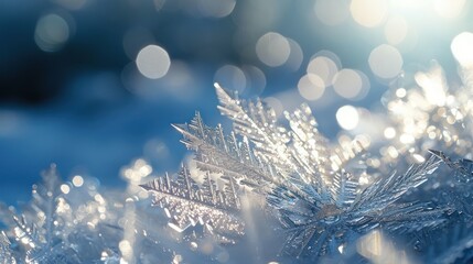 Poster -  a close up of a snow flake with a blurry background of snow flakes in the foreground and a blurry background of boke of snow flakes in the foreground.