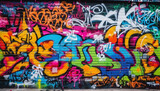 Fototapeta  - Graffiti mural paints vibrant city life on dirty surrounding walls generated by AI